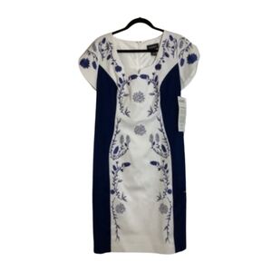 Ashro Blue & White Floral Print Sheath Dress Size 12 NWT